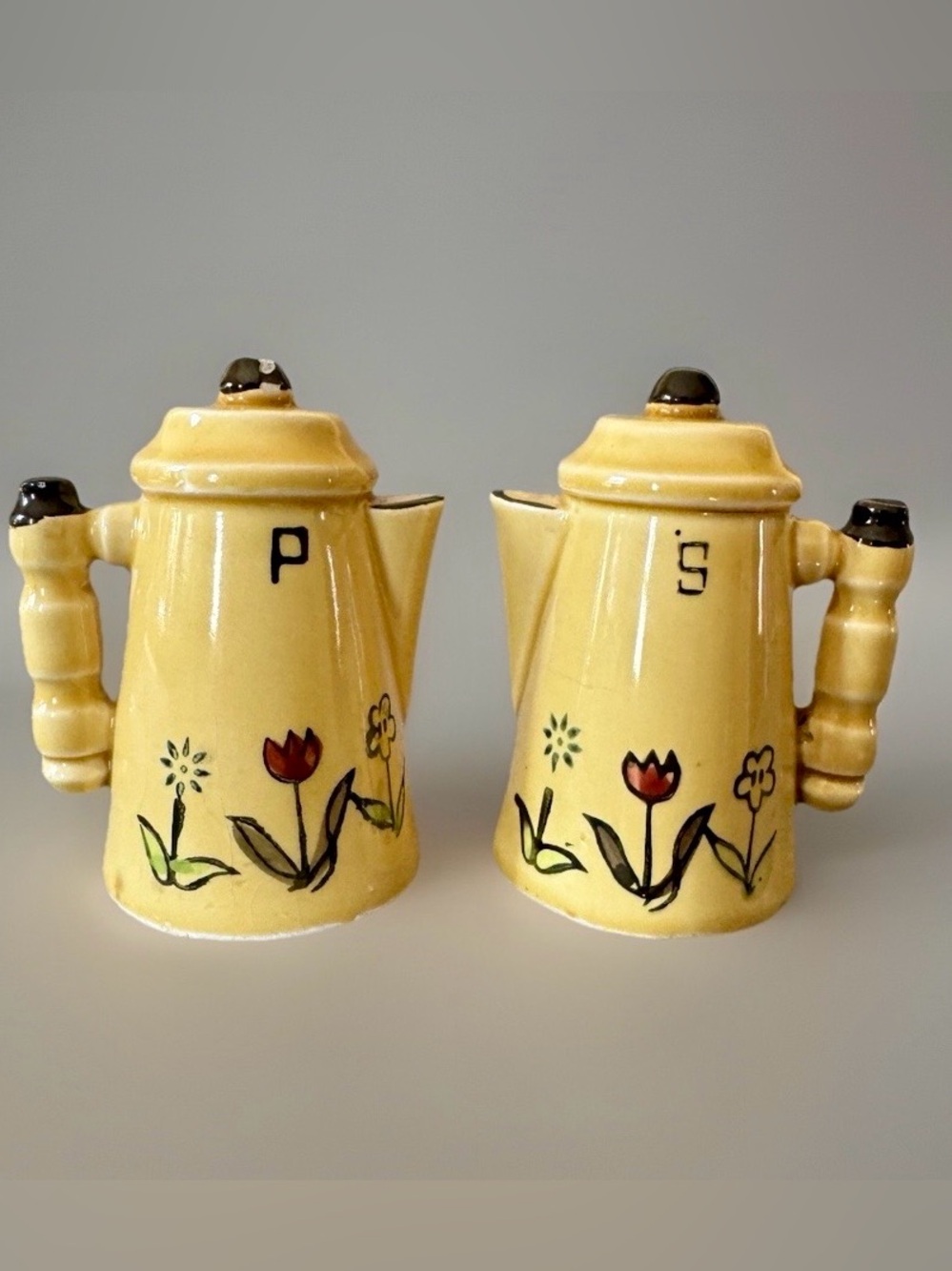 Vintage Japan Salt Pepper Shakers Teapot Set Made in Japan Hand Painted Floral